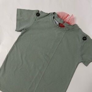 Baby Girl button Off Shoulder super cute green T-shirt ribbon tie back c…